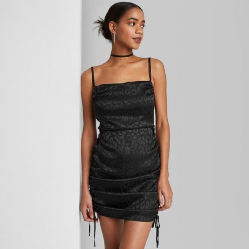 Wild fable black sleeveless ruched bodycon dress